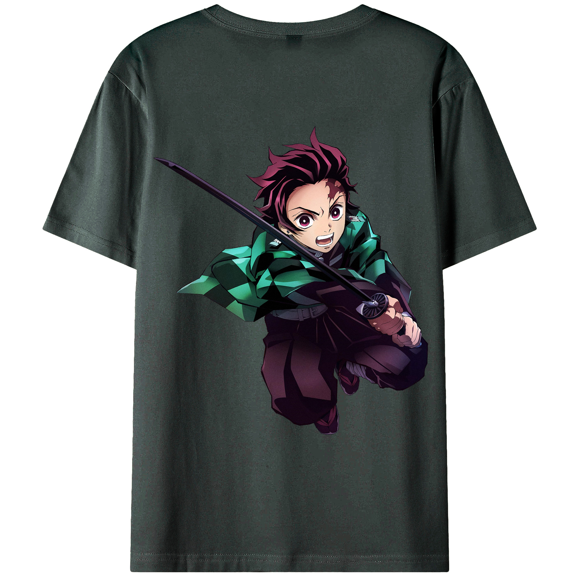 （画像用） 鬼滅の刃 竈門 炭治郎／かまど たんじろう Kamado Tanjirou 綿100％ メンズ半袖Tシャツ（バックプリント） 通気性